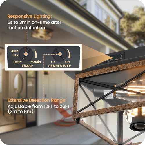 Outdoor Ceiling Light with Motion Sensor, Flush Mount Porch Ceiling Lights Outdoor, 2-Light Farmhouse Metal Close to Ceiling Light Fixture for Patio, Hallway, Garage, Rustic Brown FT09XD05