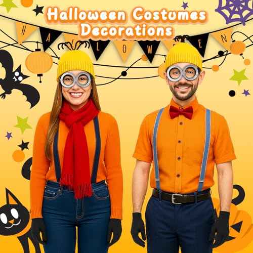 3 PCS Halloween Costumes for Men Women Adults, Yellow Beanie, Steampunk Goggles, Black Gloves, Halloween Party