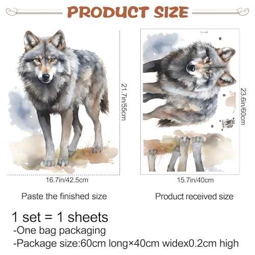 Lifelike Wolf Animal Wall Decal Peel and Stick Jungle Wild Animal Wall Stickers Removable Vinyl Wall Arts Decor for Kids Boys Bedroom Living Room Club Party fun-e50
