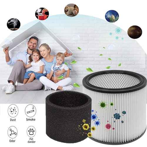 (2) 90304 HEPA Cartridge Replacement Filter with Lids + (4) 90585 Foam Sleeves, Compatible with Shop-Vac 90304, 90350, 90333, Shop Vac 903-04-00, 9030400, 90585, 5 Gallon up Wet/Dry Vacuum Cleaner