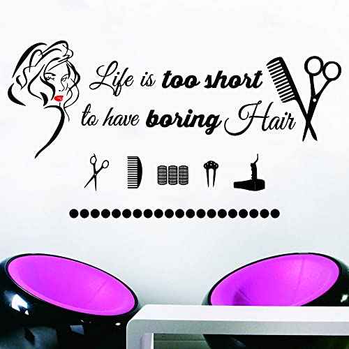 Lady Beauty Wall Sticker ? 22"x41" Removable PVC Decal with Red Lips and Hairdresser Quote ? Perfect Wall Art for Salon, Makeup Room, Hair Studio, or Dressing Room Decoration(BLACK-JWH223-Red Lip)
