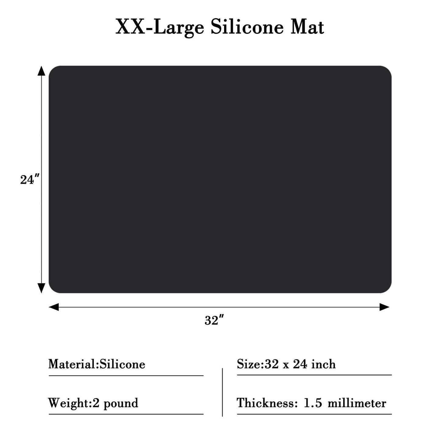 Gartful Silicone Mats for Countertop - 32"x 24"x0.06", Extra Large Multipurpose Mat, Counter Table Protector, Desk Saver Pad, Placemat Nonstick Nonskid Heat-Resistant Kitchen Pad, Black