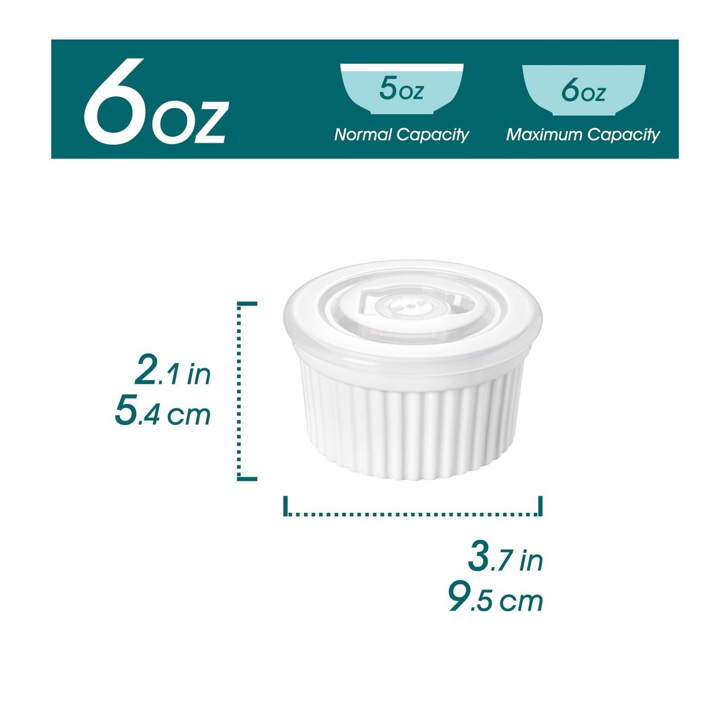 vancasso 6 oz Ramekins with Lid, Porcelain Creme Brulee Souffle Dishes, White Pudding Custard Cups Ramiken for Baking, Dishwasher and Oven Safe, Set of 6