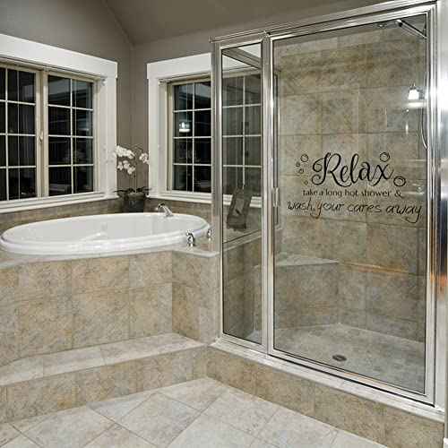 SUPERDANT Bathroom Wall Decals Relax Shower Door Decals Bath Wall Sticker for Dorm Take A Long Hot Shower Quotes Wall Art DIY Decor Wall Art Stickers Vinyl Bathroom Stickers Shower Doors 22.8x13inch