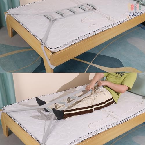 ZUEXT Bed Ladder Assist 160 inch Grey Pull Up Assist Device w/ 5 Handles Grips, Adjustable Rope Ladder Straps, Sit Up Handle Helper for Elderly Seniors Adults Pregnant Injury Handicapped Patients