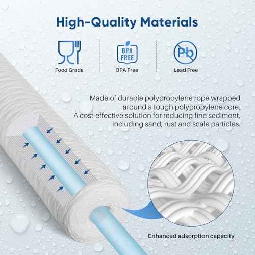 PUREPLUS 5 Micron 4.5" x 20" Whole House String Wound Sediment Filter for Well Water, Replacement Cartridge for Pentair Pentek WP5BB20P/WP25BB20P, Hydronix SWC-45-2005, SpiroPure SP-WP5-20BB, 2Pack