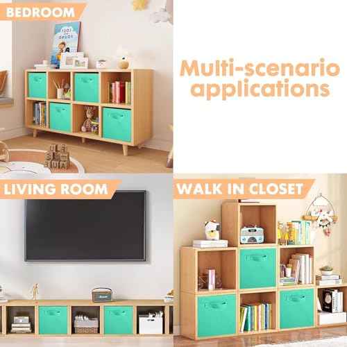 PowerKing Collapsible Storage Cubes with Handles, Fabric Foldable Bins for Closet Shelves, Durable Organization Storage Bins, 10.5'' x 11'' x 10.5'' (New Green, 6Pack)