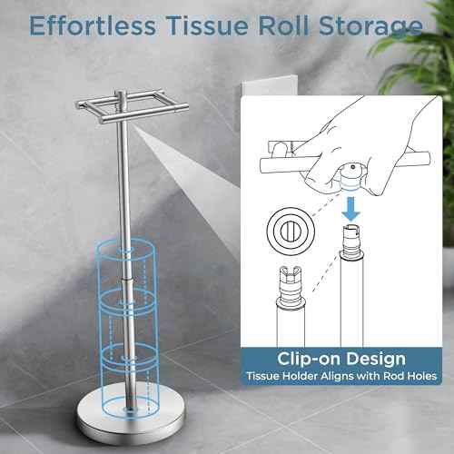 Toilet Paper Holder Stand Adjustable, Freestanding Tissue Roll Holder for Bathroom, Pivoting Design, Durable SUS 304 Stainless Steel and Weighted Base Toilet Paper Storage Holder, Brushed Nickel