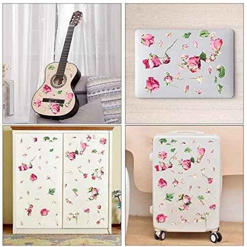 Removable 3D Falling Rose Wall Decals DIY Flower Petals Wall Stickers Peel and Stick Floral Wall Decals Decor Art for Girls Bedroom Living Room Furniture Decorations