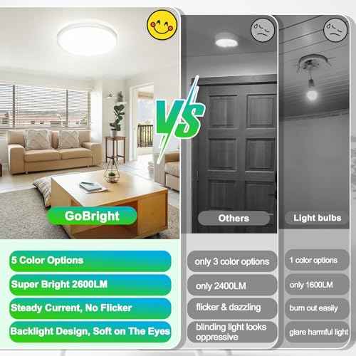 2-Pack 20W LED Flush Mount Ceiling Lights, 10 Inch 2600LM Ultra Thin Round Light Fixtures Ceiling Mount, 2700K/3000K/4000K/5000K/6500K 5CCT Selectable, Modern LED Lamps for Stairwell, Basement