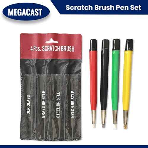4-Piece Scratch Brush Pen Set, Sanding Brushes Tools with Fiberglass, Steel, Brass and Nylon Nigs, Cleaning Brush for Jewelry, Watches, Coins and Electrical Circuit Boards