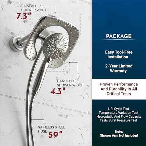 PRIMSOPH Shower Head Handheld Spray Combo 10 Mode Spray Settings Magnetic 2-in-1 High Pressure Dual Showerhead Auto-Switch Square Combination, Brushed Nickel