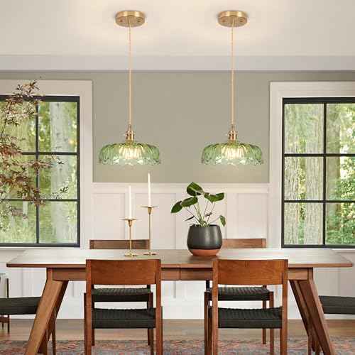 Battery Operated Pendant Light,Vintage Light Fixtures RGB Light Bulb 2500mAh 9.4in Green Modern Chandelier with Remote Control Wireless Adjustable Rechargeable Chandelier for Kitchen Island 1Light