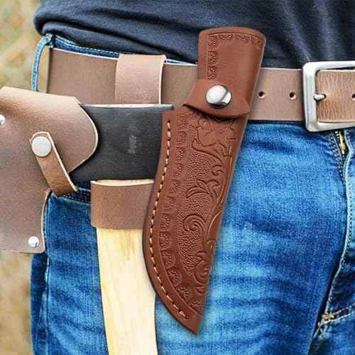 Leather Knife Sheath for Belt, Genuine Leather Holster for up to 4.3" Fixed Blade Knife, Hunting Knives Holder with Snap Closure