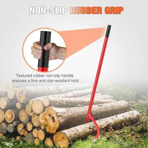 Yesker 51" Cant Hook for Log Roller Logging Tools with Adjustable Steel Cant Hooks Rubber Grip Heavy Duty Timberjack Log Lifter Mover Jack Firewood Tools for Rolling Raising up to 15" Diameter, Red