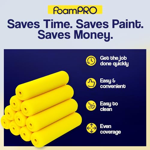 FoamPRO 75RS Slim Trimmer Roller Refills, 6" x 3/8" - High-CapacityFoam Refills for Bathrooms, Kitchens, Closets 7 Confined AreasSmooth & Even Paint Application - Works with All Paints- 10 Pack