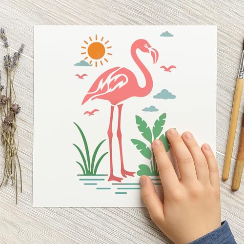 6Pcs Flamingo Stencil PET Painting Templates Drawing Inlay Border Stencils for Furniture Reusable DIY Craft for Wall Wood Fabric Canvas Paper Home Decor 11.7inch