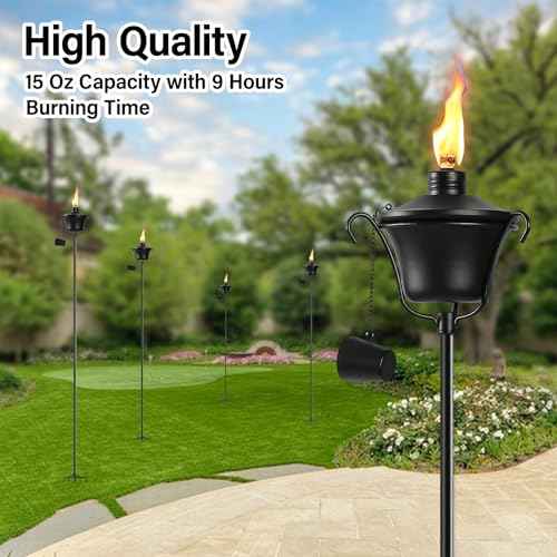 6 Pack Outdoor Garden Torch, 15 oz Outdoor Citronella Torches, 58 Inch 5-Prong Grounded Stake Torches, Metal Torches with Fiberglass Wick for Yard, Patio, Deck, Garden, Party, Landscape