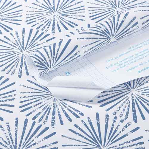 Guvana 17.3''¡¿118'' Peel and Stick Wallpaper Blue and White Wallpaper Modern Geometric Contact Paper for Bathroom Bedroom Striped Self-Adhesive Wall Paper for Cabinets Drawer