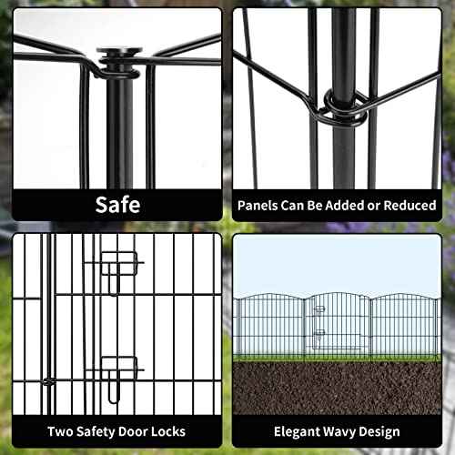 INJOPEXI Decorative Garden Fence 6 Panels 11.8ft (L)¡¿24in (H) with 5 Panels 1 Gate Rustproof Wire No Dig Animal Barrier Fencing for Outdoor Backyard Black