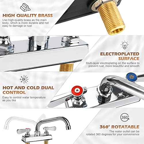 Leak-Free Commercial Bar Sink Faucet 6" Swivel Spout with Ceramic Valve, Utility Laundry Sink Faucet 4" Center Deck Mount, Brass Constructed for Large Sink in Kitchen, Laundry Room, Garage