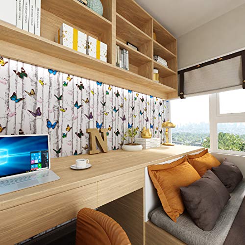 LaCheery Wood Peel and Stick Wallpaper White Contact Paper 80"x17.7" Removable Butterfly Contact Paper Self Adhesive Wallpaper Decorative Self Adhesive Vinyl Paper for Kids Bedroom Nursery Wall Drawer