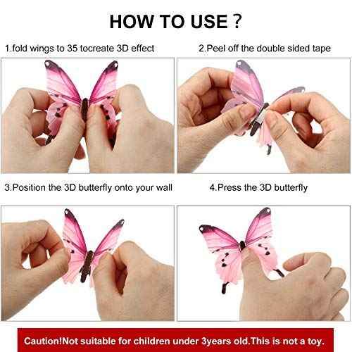 Outus 96 Pcs 3D Butterfly Wall Decor Glow in The Dark Butterfly Wall Decals Stickers Removable Stickers DIY Art Crafts Decor for Ceiling Bedroom Home Garden Party Decorations(Pink, Purple, Mixed)