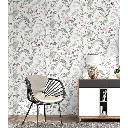 Vinjiasin Peel and Stick Wallpaper Boho Wallpaper Floral Contact Paper Colorful Pink Flower Leaf Self Adhesive Removable Wall Paper for Bathroom Bedroom 16.1" x 78.7"