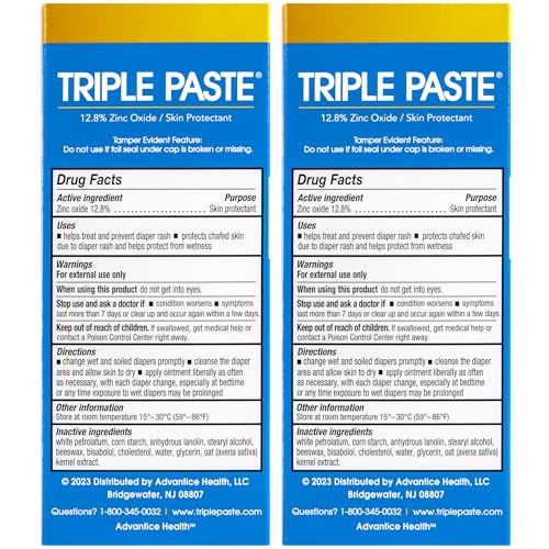 Triple Paste Diaper Rash Cream for Baby,3 Oz,Zinc Oxide Ointment Treats,Soothes & Prevents Diaper Rash,Pediatrician-Recommended & Hypoallergenic,Baby Essentials for Daily-& Overnight,(Pack of 4)