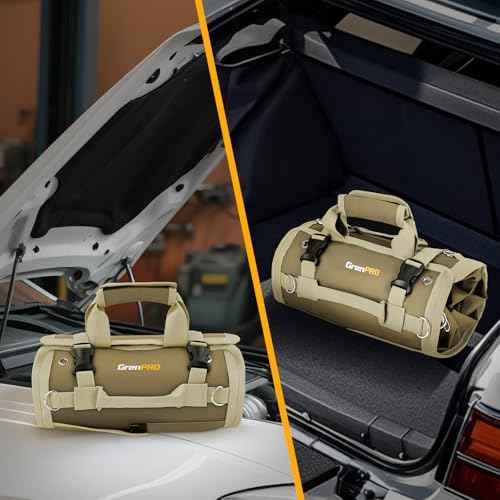 Tool Bag Roll Up, Tool Roll Portable Foldable Tool Storage with 2 Detachable Pouches, Soft Rollable Tool Pouch for Mechanics, Electricians, DIY, Gifts for Dad, Men Birthday Gift, Khaki