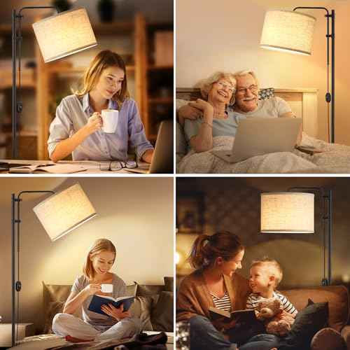 GyroVu Floor Lamp for Living Room, Adjustable Height Standing Lamps with 350¡Æ Rotate Beige Lampshade, 67.5-Inch Modern Tall Lamp Dimmable Floor Lamps for Corner Bedroom Home Office (Bulb Included)
