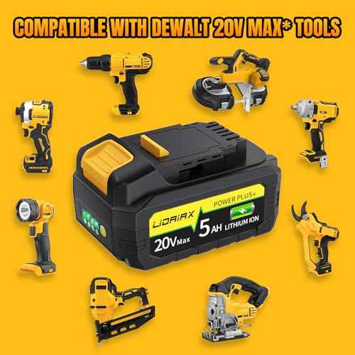 100% True Capacity Replacement for Dewalt 20V Max Battery, Automotive Power Cell for Dewalt 20v Battery, V0 Highest Grade Fireproof Case, Longer Runtime - 5.0AH, 1 Pack
