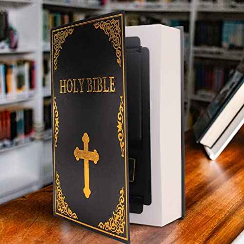 Leather Book Safe (Size 10.79"¡¿7.72"¡¿1.97") Real Paper Secret for Jewelry, Money and Cash, Diversion Book Safe,Hollow with Hidden, Combination Lock (L, Bible-Combination)