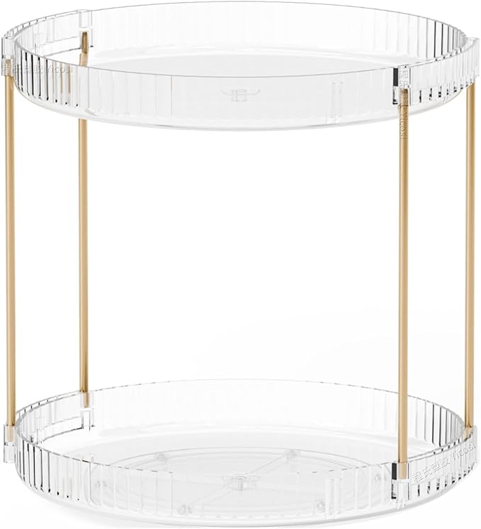 Yieach Acrylic 360 Rotating Makeup Organizer and Perfume Organizer,2 Tier Make Up Holder and Acrylic Skincare Organizers for Countertop,Vanity,Bathroom,Clear Spinning Beauty Organizer for Face Product