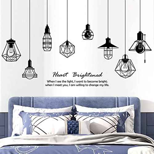 Removable 8pcs Hanging Black Vinyl Chandeliers Wall Sticker Quotes Heart Brightened Wall Decal DIY Peel and Stick Decor for Kids Boys and Girls Bedroom Living Room Studyroom Playroom Classroom