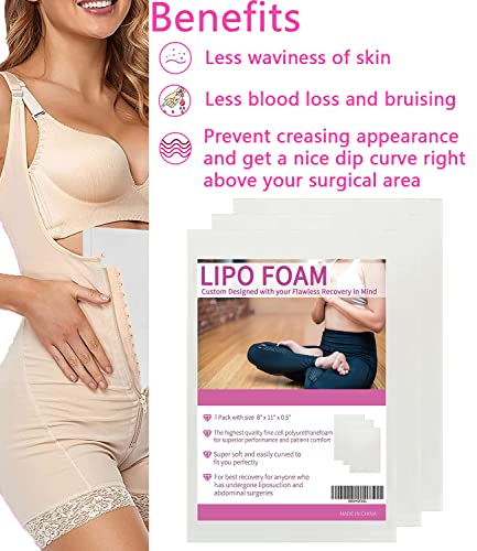 Lipo Foam Pads for Post Surgery, 3 Pack BBL Abdominal Foam Pads Boards Help Out When Using Ab Board Compression Garments Tummy Tuck,Liposuction Surgery Foam Sheet for Recovery 8" x 11"