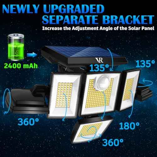 Solar Motion Sensor Flood Lights Outdoor - 496LEDs 3500LM 3 Lighting Modes 3 Levels Brightness, 6 Heads 360¡Æ Illumination, IP65 Solar Security Lights,for Porch Yard Patio Garage(2 Packs)