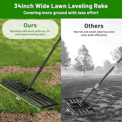Lawn Leveling Rake 34"x9.5",Lawn Leveling Tool with 68" Long Adjustable Stainless Steel Handle for Leveling Soil,Grass,Sand or Dirt,Heavy Duty Lawn Leveler for Backyard,Garden,Golf Course,Farm,Pasture