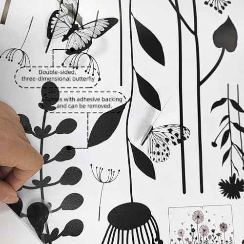 Joyartu Black Dandelion Wall Decals with 3D Black Butterflies ? Wall Stickers Peel and Stick Floral Butterflies Flying Decor for Bedroom Living Room Office Sofa Wall Decorz(2 Sheets)