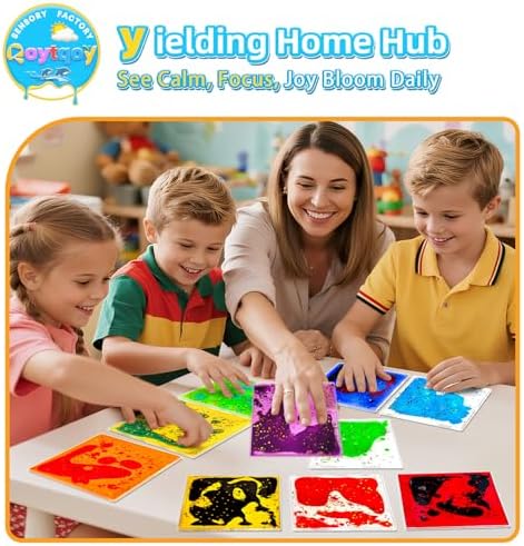 Squishy Liquid Sensory Gel Tiles 9 Packs - Square Sensory Fidget Toys for Stress Relief, Sensory Play & Portable Fun, Washable Sensory Floor Tiles for Kids in Home, Classroom, Travel