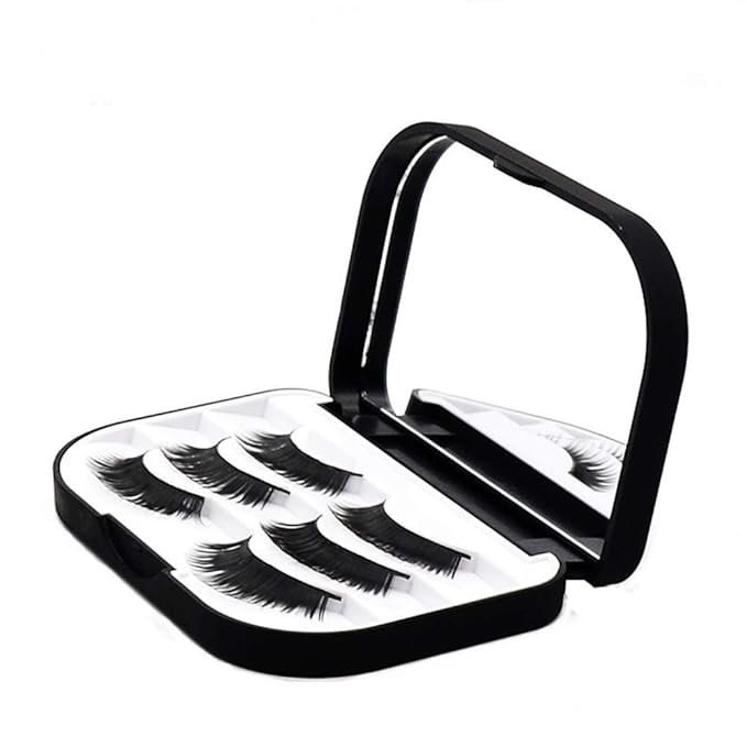 Cosmetic Case Empty Eyelashes Storage Case with Makeup Mirror Holder Box Fake Eyelash Packing Travel Storage Case Eyelashes Bag(Black)