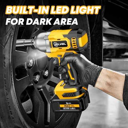SILVEL Cordless Impact Wrench, MAX 650N.M Brushless Impact Gun 1/2 inch, 4.0Ah Battery, 6 Sockets, 3300RPM Impact Driver wih Fast Charger