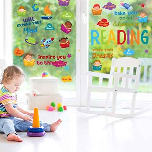 Leinuosen Kids Wall Decals Classroom Colorful Inspirational Decals Daycare Playroom Wall Decor Motivational Positive Saying Sticker(Reading)