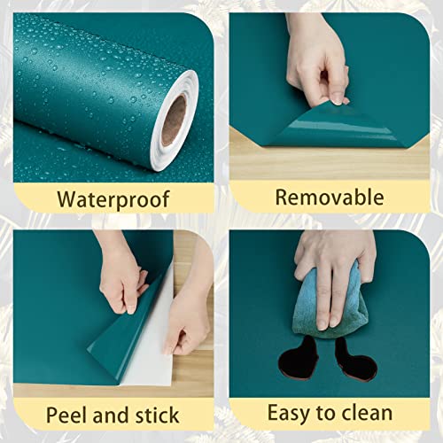 Teal Green Contact Paper for Cabinets Self Adhesive Green Wallpaper Vintage Kitchen Countertop Peel and Stick Wallpaper for Bathroom Bedroom Wall Desk Shelf Liner Vinyl Roll 15.75 x 80 in