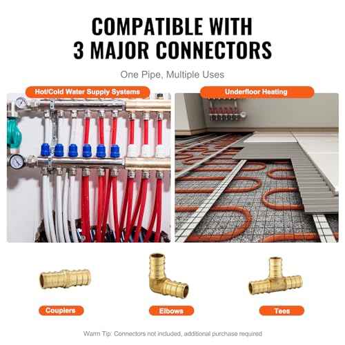 VEVOR PEX-B Pipe 3/4 Inch x 100 Feet, Non-Oxygen Barrier Flexible Pipe Tubing, Red for Hydronic Radiant Floor Heating, Water Plumbing Applications with Cutter& Clamps