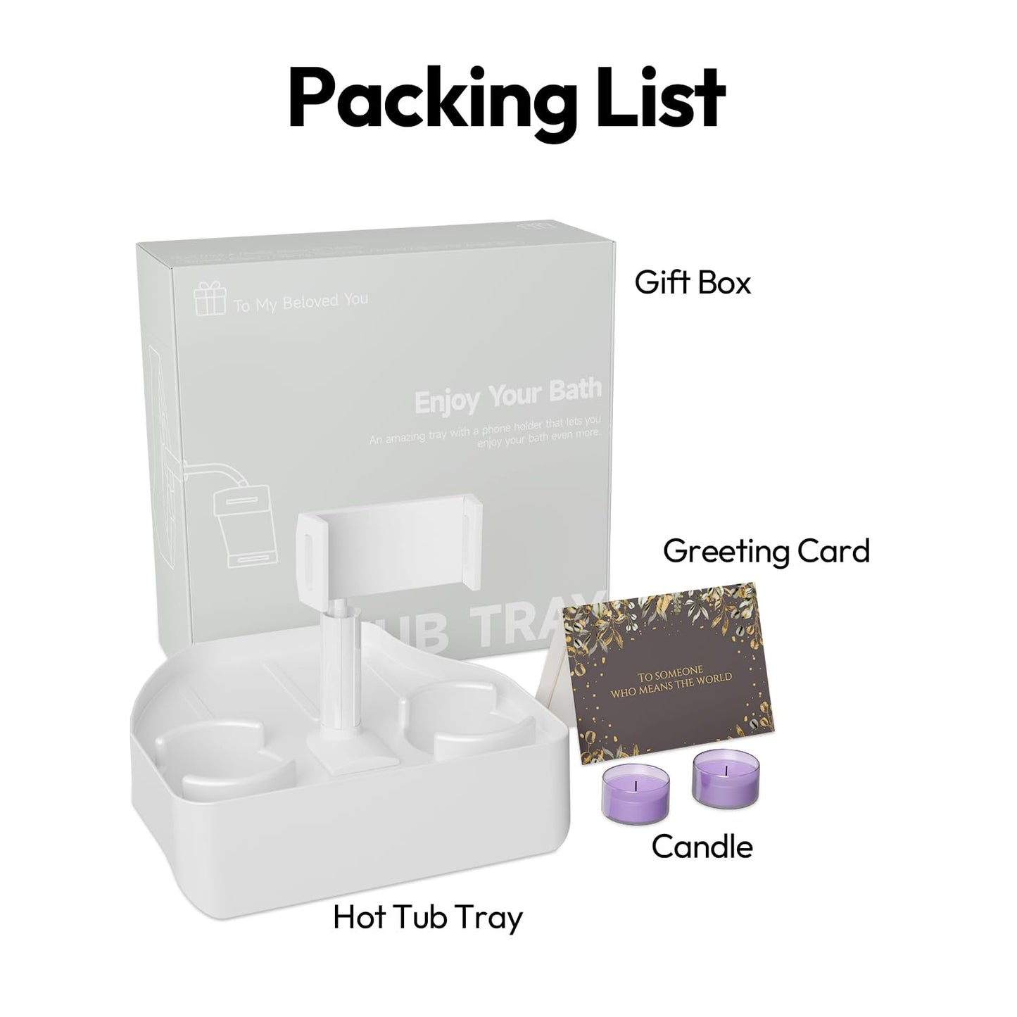 POOLCOMFT Hot Tub Table Tray with Adjustable Phone Holder, 2 Cup Holders, Hot Tub Accessories, Perfect for Outdoor Inflatable Hot Tub & Pool, Unique Gifts for Women, Mom(Scented Candle & Card)