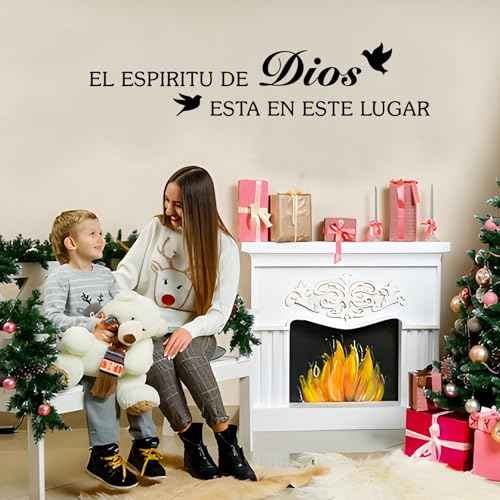 Bible Verses Wall Decor Stickers, Inspirational Spanish Biblical Quotes Christian Wall Decal, Black Scripture Art Sticker for Living Room Bedroom Churches, EL ESPIRITU DE DIOS ESTA