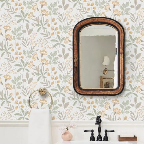 Rugreat Modern Floral Wallpaper Peel and Stick Boho Leaf Flower Contact Paper for Cabinets Self Adhesive Removable Wallpaper for Bathroom Waterproof Botanical Contact Paper Colorful 78.8inL 17.3inW