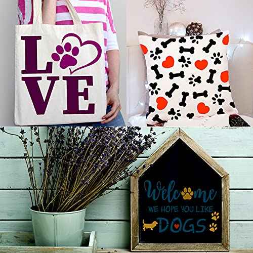 Outus 11 Pieces Dog Paw Print Stencils Trail of Paw Prints Stencil Love Dog Reusable Painting Templates with Metal Open Ring for DIY Scrapbooks Painting on Wood Wall Home Supplies