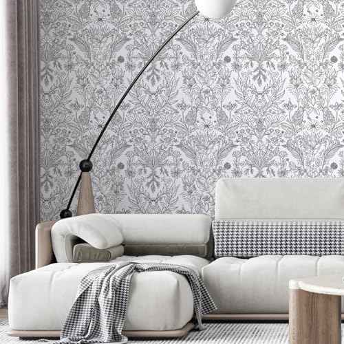 Black and White Deer Wallpaper 17.3"¡¿120" Nature Plant Peel and Stick Wallpaper Contact Paper Removable Self Adhesive Vinyl Wall Paper for Bedroom Living Room Cabinet